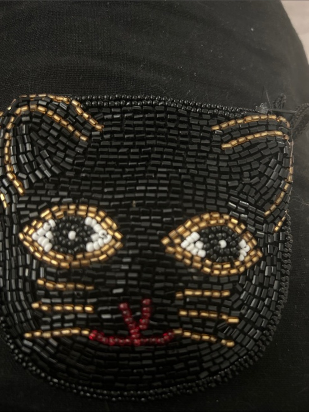Hand Beaded Vintage Cat Coin Purse Wristlet - Picture 1 of 3